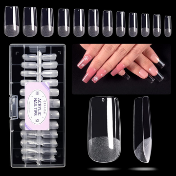 Gellen Medium Square Fake Nail Tips for Press on Nails, 504Pcs Soft Gel Tips for Nail Extensions Full Cover Pre-shaped 12 Sizes Clear False Nails for Nail Art