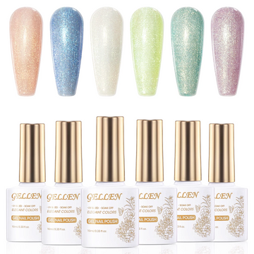 Gellen Pearl Gel Nail Polish Kit - Makaron Shimmer Gel Polish 6 Colors, Soak off Nail Gel Manicure Set 10ml