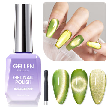 Gellen Cat Eye Gel Nail Polish, 18ml Gel Polish with Magnet Stick, Magnetic Shimmer Glitter Holographic Nail Polish Soak Off LED Gel for Nail Art DIY, Lime Green