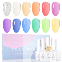 Perfect Summer Jelly Gel Nail Polish, 12 Translucent Sheer Colors Purple Yellow Green Blue Orange Gel Polish Set, Nail Gel Kit Gift for Girls Women, Gel Colors for Nail Tech Supplies