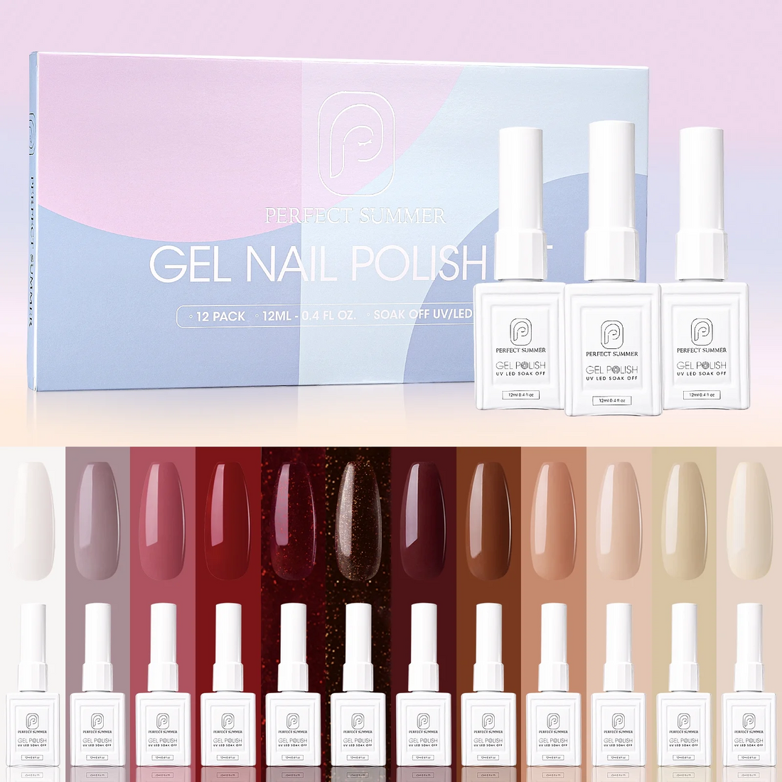 Perfect Summer Gel Nail Polish, 12 Colors Gel Polish, 12 ml Each, Nude Gel Nail Set, Gel Polish Kit, Soak Off Nail Polish Set, Salon Nail Gift for Women Girls, Nail Tech Supplies Gel Polish Set