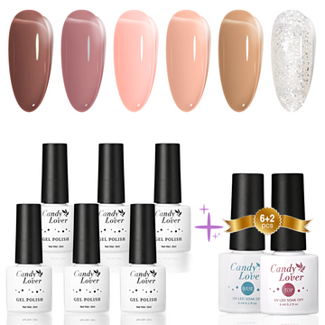 Candy Lover Jelly Gel Nail Polish, 6 Sheer Nudes Milky Pink Glitter Colors Gel Polish Kit with Top Coat and Base Coat, UV Gel Polish, No Wipe Nail Polish