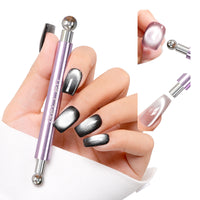 Gellen Double-Ended Cat Eye Magnet Stick, Dual Cat Eye Gel Nail Polish Sturdy Magnet Tool with Round Beads, Multifunctional Cat-Eye Nail Art Effect at Home Salon DIY