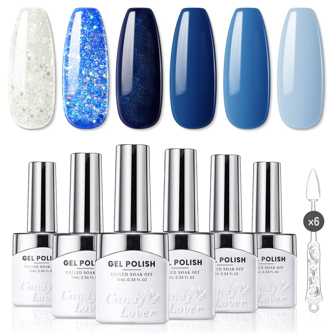 Candy Lover Gel Nail Polish, Blue Colors Gel Nail Polish Set, Blue White Glitter Gel Polish