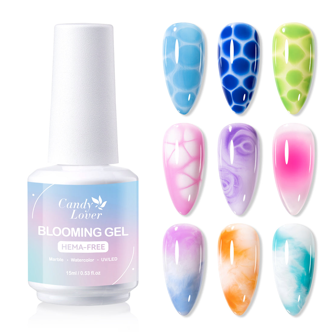 Candy Lover Blooming Gel, 15ml Clear UV/LED Blossom Nails Gel Polish for Spreading Effect Marble Natural Stone Watercolor Floral Print, Soak off DIY Nail Art Gift for Women