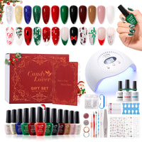 Candy Lover Gel Nail Polish Kit, 12 Colors Christmas Collection Nail Gel Kit with Greeting Card & 72W UV Nail Lamp, Salon Quality Long-lasting Gel Polish Set, Gift for Girl Women DIY Manicure