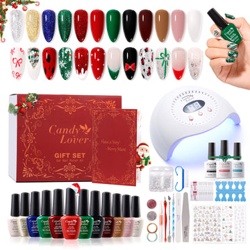 Candy Lover Gel Nail Polish Kit, 12 Colors Christmas Collection Nail Gel Kit with Greeting Card & 72W UV Nail Lamp, Salon Quality Long-lasting Gel Polish Set, Gift for Girl Women DIY Manicure