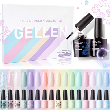 Gellen Gel Nail Polish Set - 16 Colors Gel Polish Macaroon Colors Soak off Nail Gel Polish Set with Top & Base Coat, UV Nail Gel Home DIY Nail Manicure Gift for Women