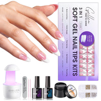 Gellen French Tips Gel Nail Kit - 240 Pcs Pink Almond, Salon Acrylic Nail Kits Including Gel Top Coat and Base Coat, UV Lamp, Solid Nail Glue Gel, Nail Charms for French Tip Manicure