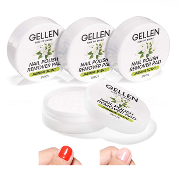 Gellen Acetone Free Nail Polish Remover Pads, 140Pcs Remover Wipes for for Acrylic Nails, Non-Acetone Travel Wets Bulk Set for Clearing Nail Lacquer Supplies, Jasmine Scent