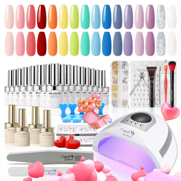 Candy Lover Gel Nail Kit with UV Lamp, 16 Colors Gel Nail Polish Set, 132W Nail Lamp, Rainbow Energy Gel Polish Kit Valentine's Gift for Girls Women