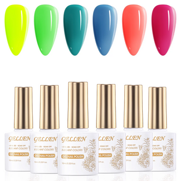 Gellen Gel Nail Polish Kit, 6Pcs Colors Rainbow Neon Gel Polish Set, Yellow Green Blue Orange Soak Off Nail Lamp Gel Polish Set, Gifts for Girls