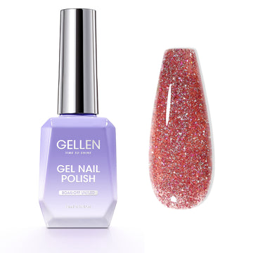 Gellen Glitter Gel Nail Polish, 18ml Pale Red Gel Polish No Wipe Soak Off Long Lasting Glossy UV Gel for Salon Manicure Nail Art, Christmas Gifts for Women Girls