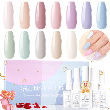 Perfect Summer Gel Nail Polish, 12 Colors Gel Polish Macaron Light Nude Soak Off UV Nail Polish Gel, Manicure DIY Salon Nail Art Gift for Women Girls