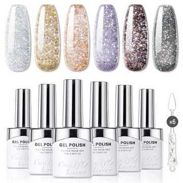 Candy Lover Gel Nail Polish, Orange Grey Silver Gold Glitter Gel Polish Set, UV Nail Polish Gel