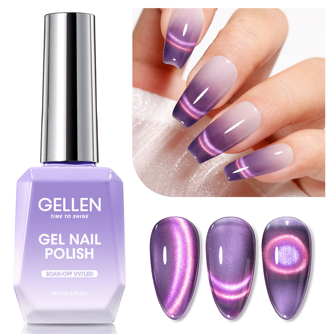 Gellen Cat Eye Gel Nail Polish, 18ML Dual Colour Natural Glitter Gel Polish Set, Soak off Nail Gel Polish At Home DIY Salon Use, Dark Night Purple