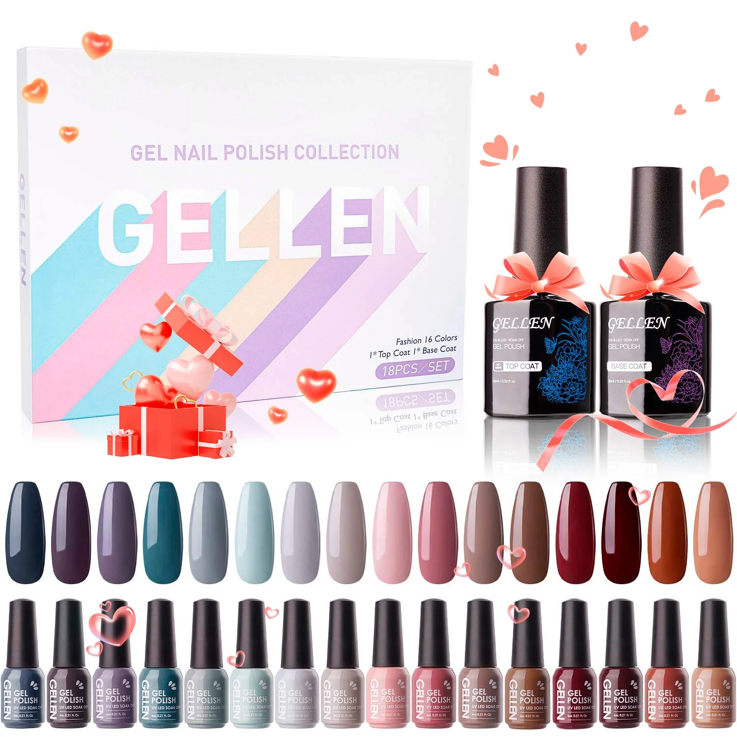 Gellen Gel Nail Polish Kit, 16 Colors Gel Polish Set with Top & Base C ...