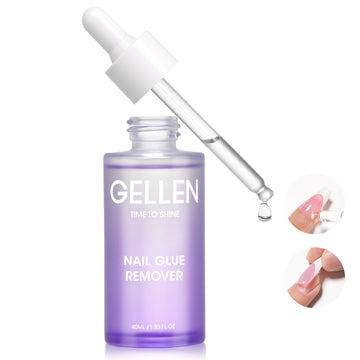 Gellen Nail Glue Remover for Press on Nails, 40ML Nail Glue Remover for UV Nail Glue, Non acetone Gentle Glue Off for Nails Glue False Tips, Odorless Easy Glue Debonder