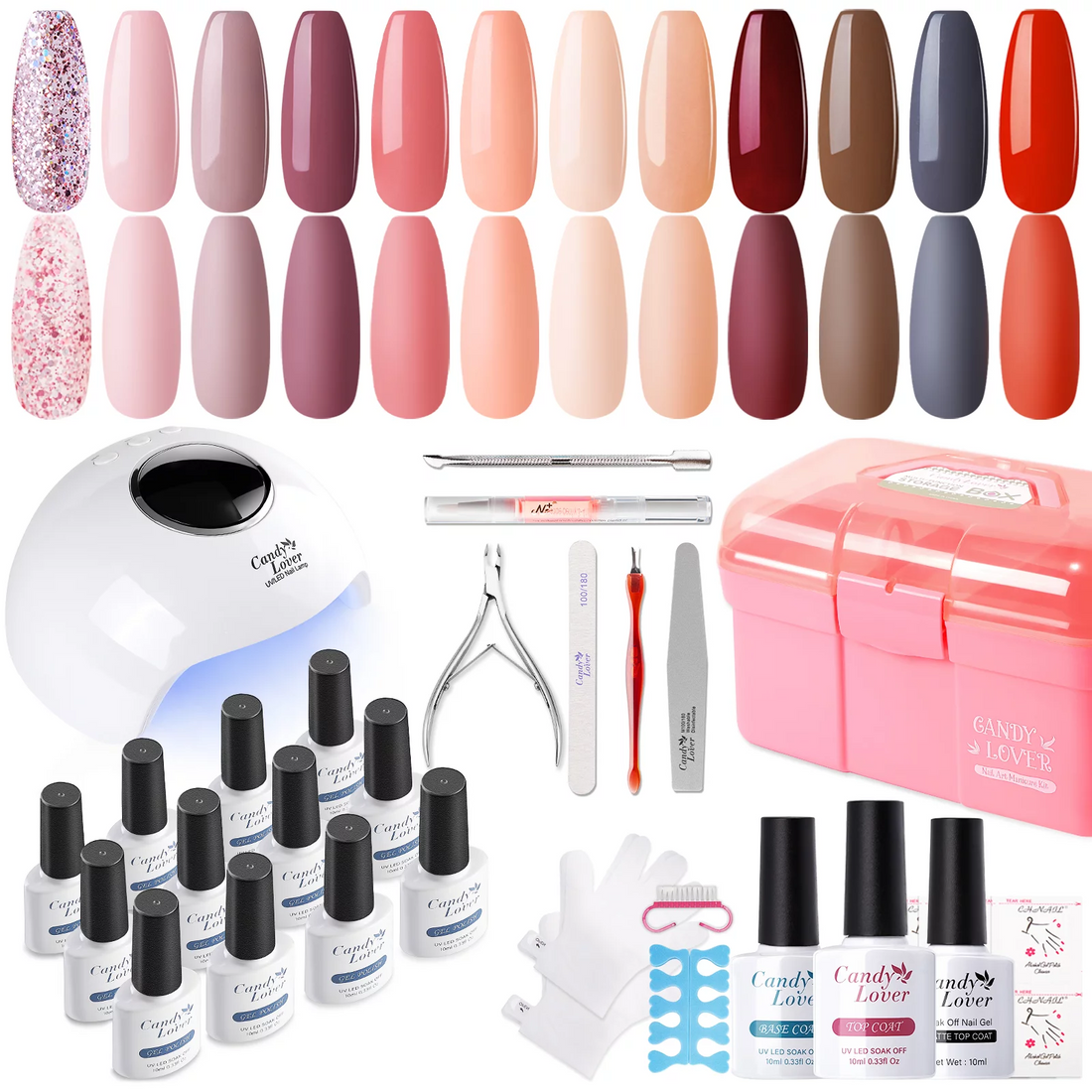 Candy Lover Gel Nail Polish Kit with LED UV Lamp, Natural Quick Dry Longer Lasting Gel Nail Kit, 12 Colors Gel Polish Starter Kit, Nail Gel Kit Nail Polish Sets for Teen Girl Lady Women Manicure Gift