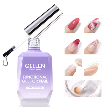 Gellen 7-in-1 18ML Multifunctional Blending Gel for Mix Powder Glitter Jelly Colors Nails, UV Blooming Gel for Spread Effect, Gel Nail Glue for Nail Tips, Clean&Strengthener Nail Brush for Apex Build