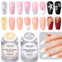 Gellen Glitter Gold&Sliver Gel Polish, Metal Platinum Reflective Painting Gel for Nails Drawing French-tip Floral Painted Liner Soak off UV/LED Cured for Salon DIY Nail Art