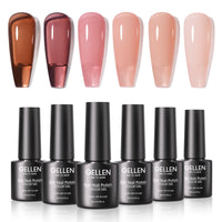 Gellen Brown Jelly Gel Nail Polish, 6 Colors Amber Nude Pink Gel Polish Set Light Brown, Nude Beige Soak Off Nail Gel Kit for Fall Winter Nail Art Home Diy Manicure