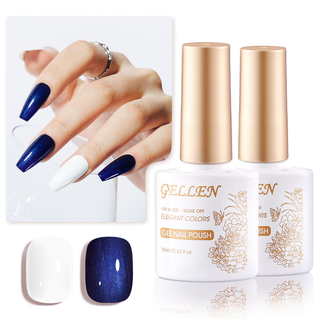 Gellen White Gel Nail Polish and Shimmer Blue Gel Polish, 10ml Sparkle Silver Nail Polish Soak Off No Wipe UV Gel for Nail Art Salon Manicure DIY, Christmas Gifts for Women