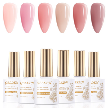 Gellen Jelly Gel Nail Polish Kit, 6 Transparent Nude Pink Colors Set, Soak off UV DIY Manicure Kit for Women