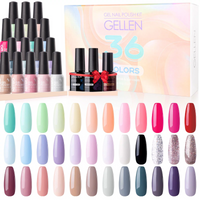 Gellen 36 Pcs Gel Nail Polish Kit, Soak Off Nail Polish Set Black White Gel Nail Set with No Wipe Base & Matte Top Coat, Curing Gel Polish Kit Gifts for Women