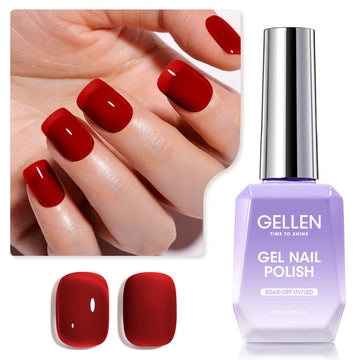 Gellen Jelly Gel Nail Polish, 18ML Sheer Hot Red Gel Polish UV Light Soak off Translucent Nail Polish Salon Manicure DIY Nail Art, Christmas Gifts for Women Girls