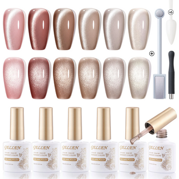 Gellen Cat Eye Gel Nail Polish Kit - Natural Nudes Series 6 Color Cat Eye Gel Polish Set, Soak off Nail Gel Home Salon Use 10ml