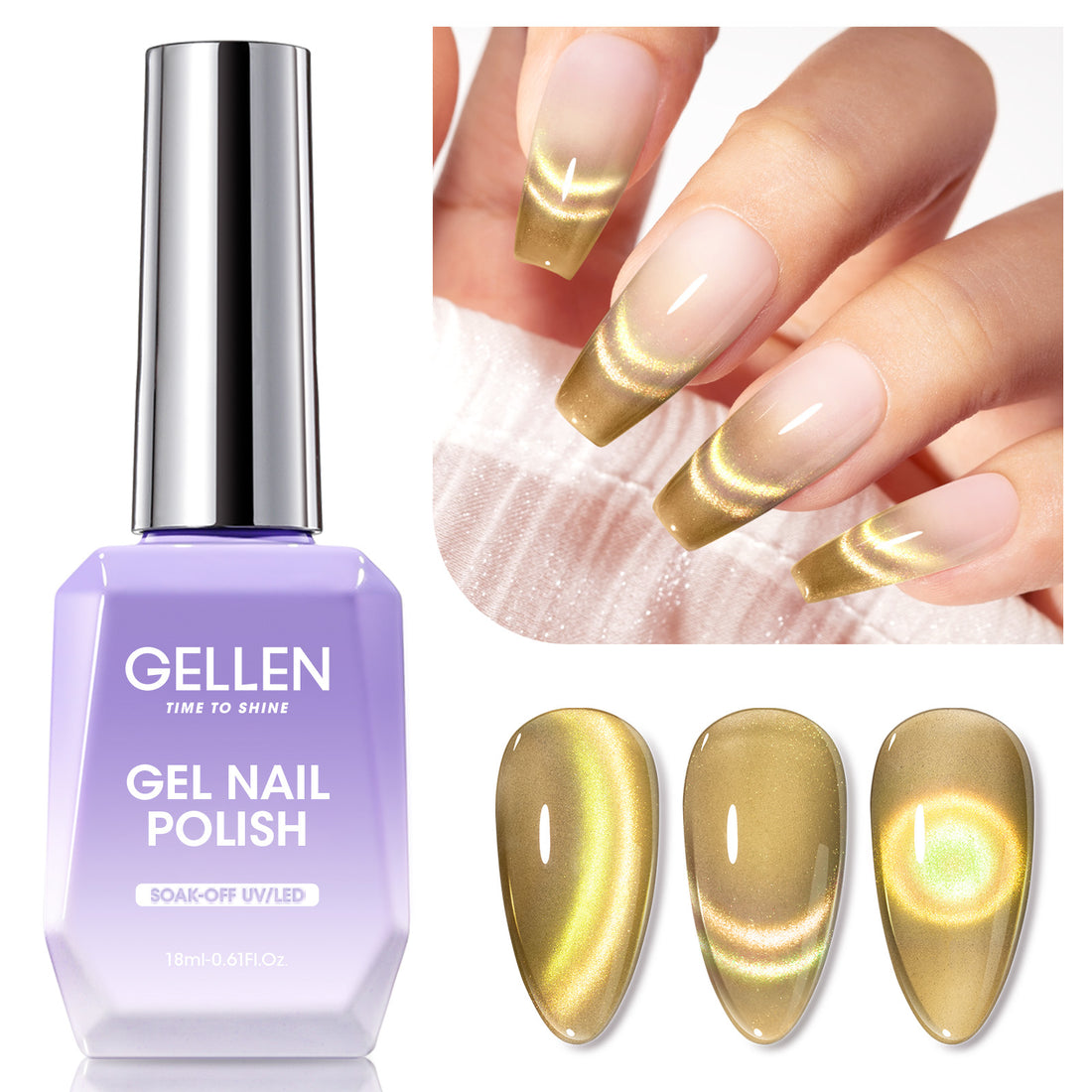 Gellen Cat Eye Gel Nail Polish, 18ML Dual Colour Natural Glitter Gel Polish Set, Soak off Nail Gel Polish At Home DIY Salon Use, Maple Leaf Yellow