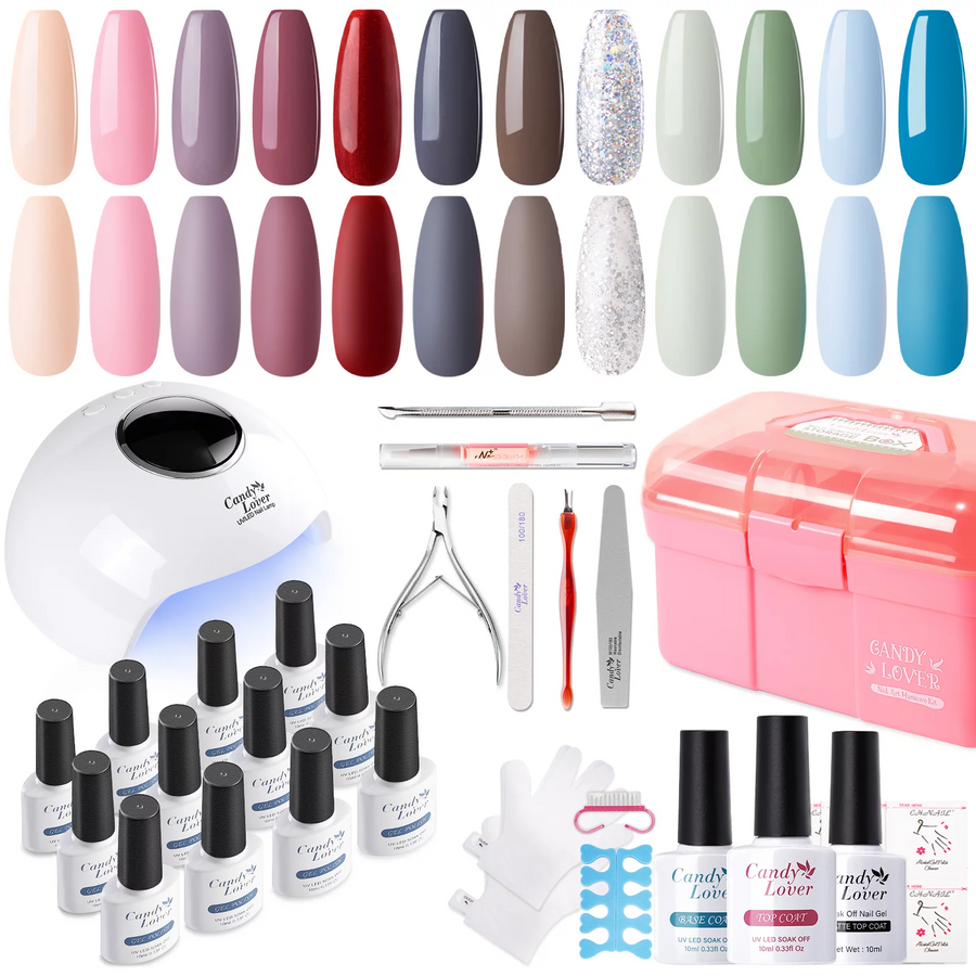 Candy Lover Gel Nail Polish Kit with LED UV Lamp, Natural Quick Dry Longer-lasting Gel Nail, 12 Colors Gel Nail Kit with Dryer, Nail Polish Set Christmas Gift for Teen Girls Lady Woman DIY Manicure