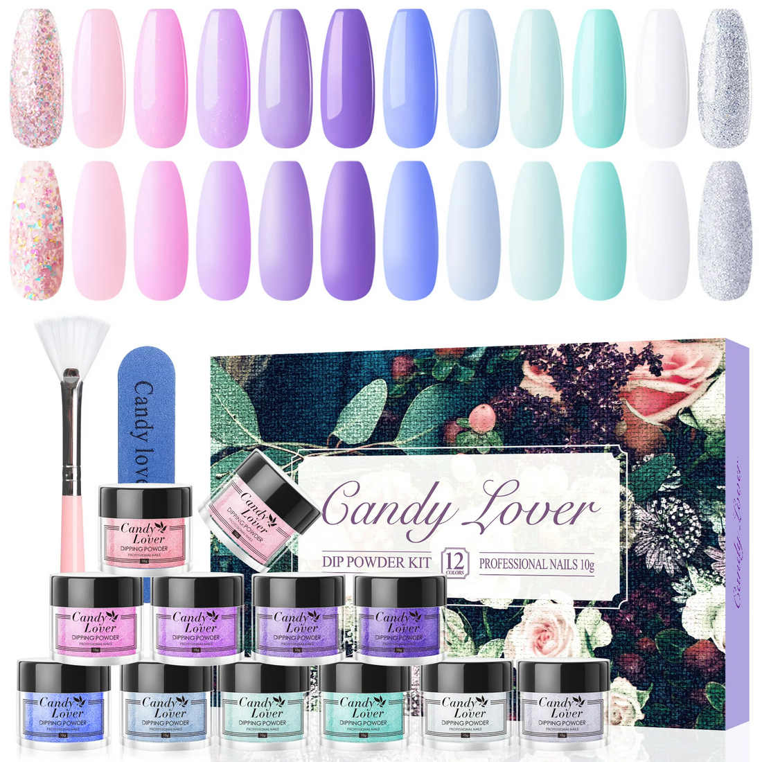 Candy Lover Dip Powder, 12 Colors Nail Dipping Powder Set, Dip Powder Nail Set, Pink Purple Blue Green Glitter, Dip Powder Colors Set, Dip Manicure, Nail Dip Set Pink Gift