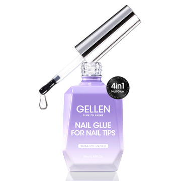 Gellen 4-in-1 18ML Nail Gel Glue for Nail Tips, UV Light Needed Nail Gel As Base Gel, As Rhinestone Glue for Nail Art, As Nail Tips Glue for Press on Acrylic and False Nails and As Strengthener Gel