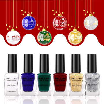 Gellen Nail Polish, Quick Air Dry 6 Colors Nail Lacquer Set Festive Xmas Nail Polish Set for Nail Manicure DIY Art Home, No UV Light Needed, 0.33 Fl.oz