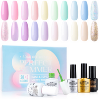 Perfect Summer Gel Nail Polish Kit with Base Top Coat, 20 Macaroon Colors Gel Polish with No Wipe Glossy Matte Top and Base Coat, Soak off Nail Polish UV Gel Polsih for Home Salon Nail Art Gift