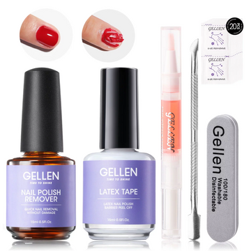 Gellen Nail Polish Remover - Gel Nail Polish Remover Kit with Latex Tape for Nails 0.51 fl oz