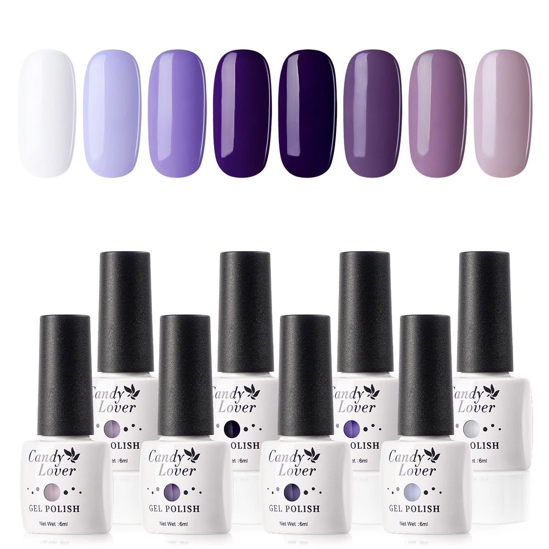 Candy Lover Gel Nail Polish Kit with Top Base Coat, 6 Purple Colors Set with Top Coat Base Coat, Quick Dry, Long-lasting, UV Gel Polish, No Wipe Soak Off Nail Polish, Nail Art Gift for Women Girls