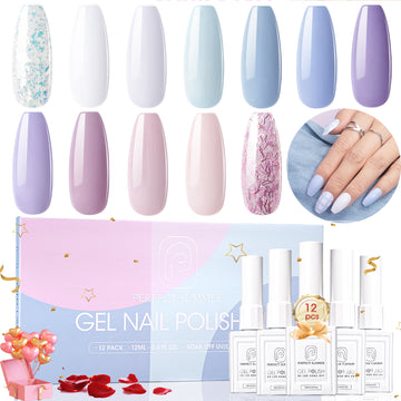 Perfect Summer Gel Nail Polish, 12 Colors Gel Polish Morandi Blue Purple Pink Soak Off UV Nail Polish Gel, Manicure DIY Salon Nail Art Gift for Women Girls