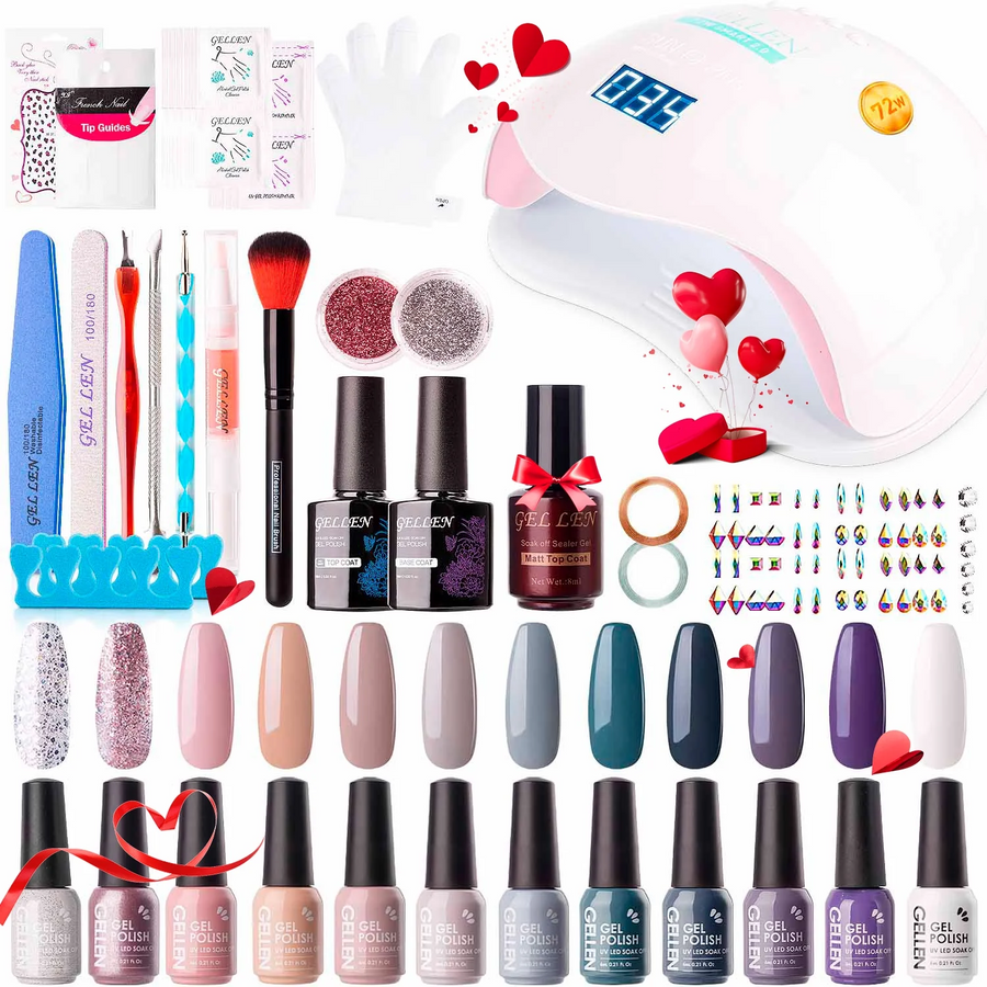 Gellen 12 Colors the Elegant Neutrals Gel Nail Polish Starter Kit - with 72W UV/LED Nail Lamp