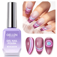 Gellen Cat Eye Gel Nail Polish, 18ML Dual Colour Natural Glitter Gel Polish Set, Soak off Nail Gel Polish At Home DIY Salon Use, Purple Pink