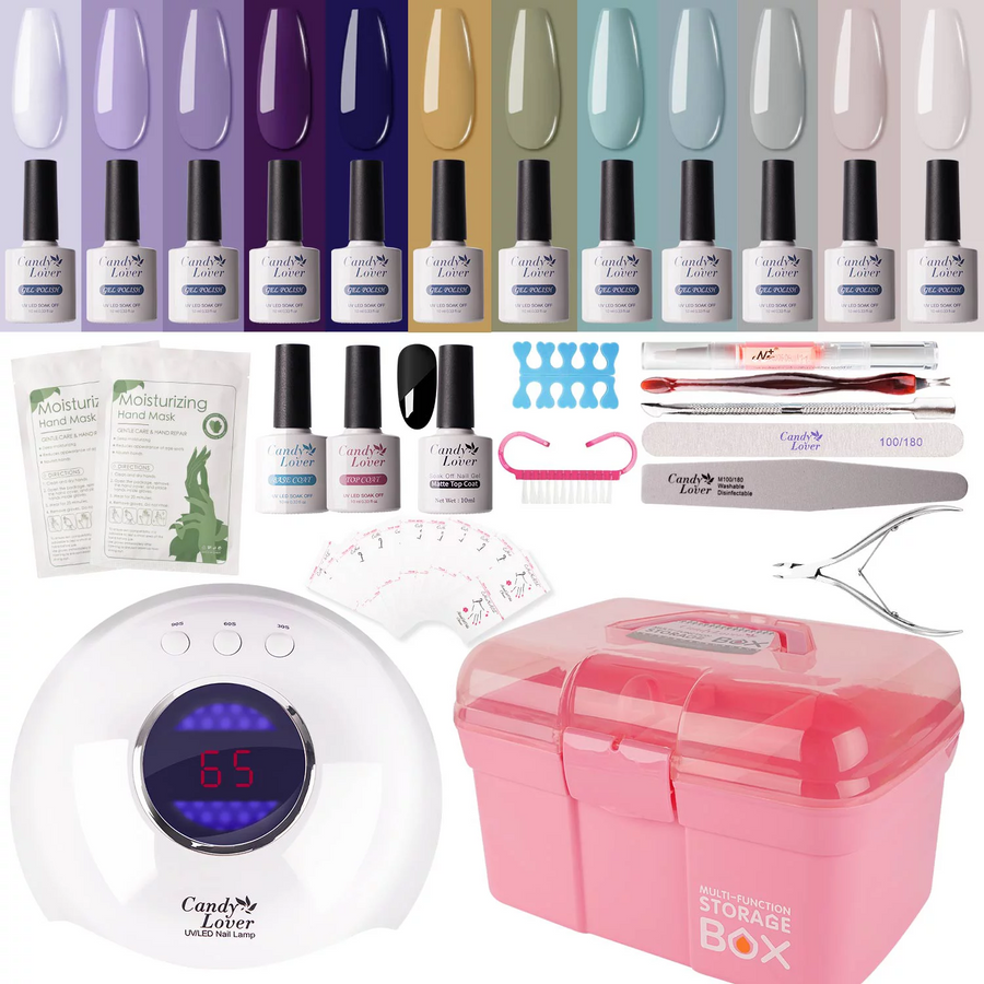 Candy Lover Gel Nail Polish Kit with UV LED Lamp, Natural Quick Dry Longer-lasting Gel Nail Polish Sets, 12 Colors Gel Polish Starter Kit, Romance and Cool Collection Gift