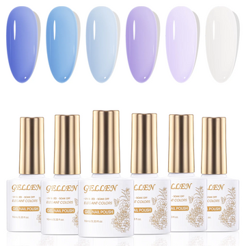 Gellen Jelly Gel Nail Polish Kit, Dreamy 6 Transparent Colors Blue Purple Gel Polish Set, Spring Summer Soak Off LED Gel Manicure DIY Nail