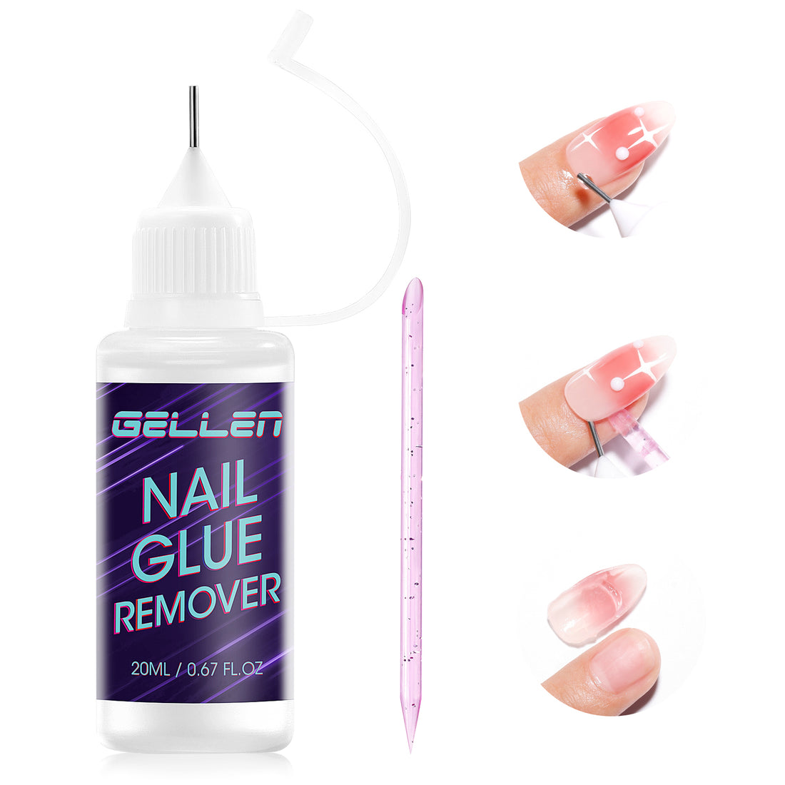 Gellen Nail Glue Remover, 20ML Needle Nozzle Non-Acetone Gel Nail Glue Remover for Press On Nails, Easy Remove Solid Nail Glue Gel On Fake Nail Tip