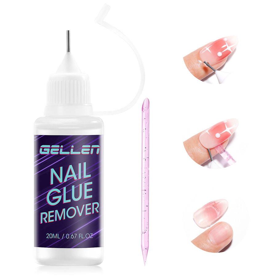 Gellen Nail Glue Remover, 20ML Needle Nozzle Non-Acetone Gel Nail Glue Remover for Press On Nails, Easy Remove Solid Nail Glue Gel On Fake Nail Tip