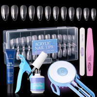 Perfect Summer Nail Tips and Glue Gel Kit, Acrylic Nail Kit with 504Pcs Almond Clear False Nails, 36W UV LED Nail Lamp, 2 in 1 Nail Glue Gel, Nail Art Tools, Gel Nail Extension Kit, Manicure Gift Set