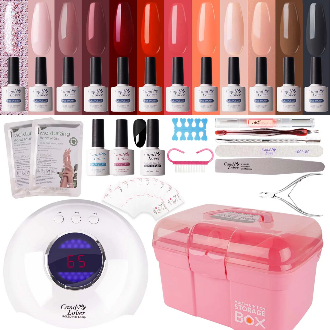 Candy Lover Gel Nail Polish Kit with LED UV Lamp, Natural Quick Dry Longer-lasting Gel Nail Polish Sets, 12 Colors Gel Polish Starter Kit, Orange Red Black Gel Nail Kit Gift