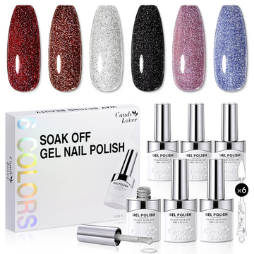 Candy Lover Gel Nail Polish, 6 Glitter Colors Nail Gel Polish Set, Quick Dry Long Lasting Soak off Gel Nails Set