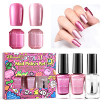 Gellen Nail Polish, Quick Dry 3 Colors Metallic Magenta Purple & Base Top Strengthener 3-in-1 Nail Polish Set Xmas Halloween Nail Polish Gift for Women Home Nail Art, No UV Light Needed, 0.33 Fl.oz
